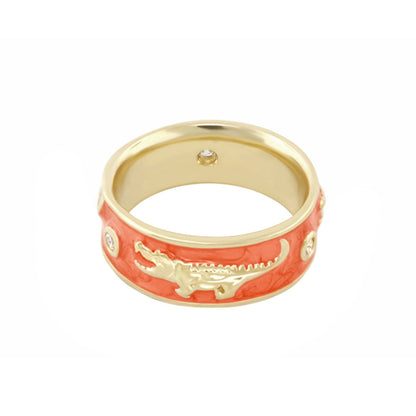 Animal Paradise Ring Alligator Band by Lauren G Adams, gold tone with red enamel and crystal accents on Tampa Home & Garden Store