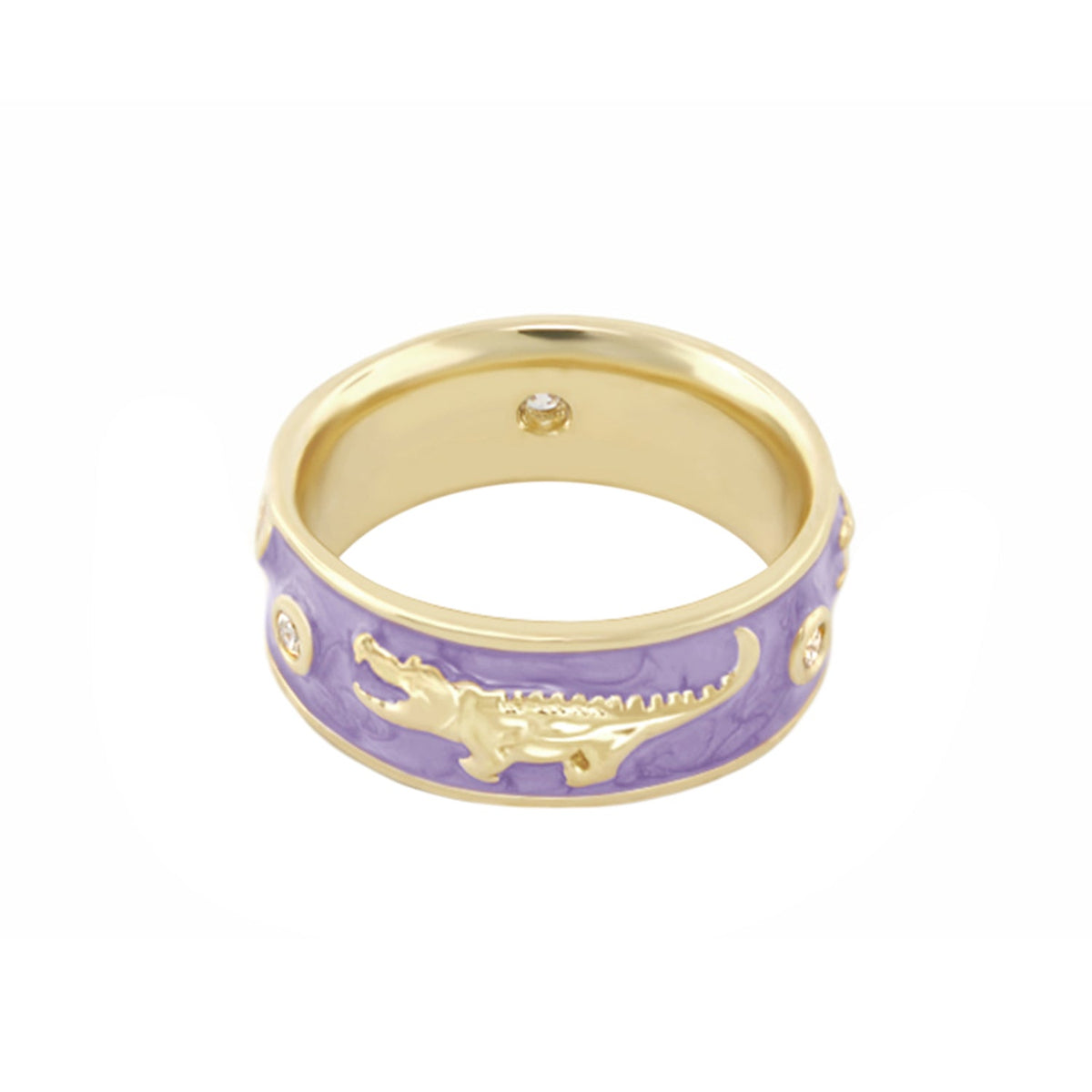 Animal Paradise Ring Alligator Band by Lauren G Adams, gold with purple enamel and alligator motif on Tampa Home & Garden Store