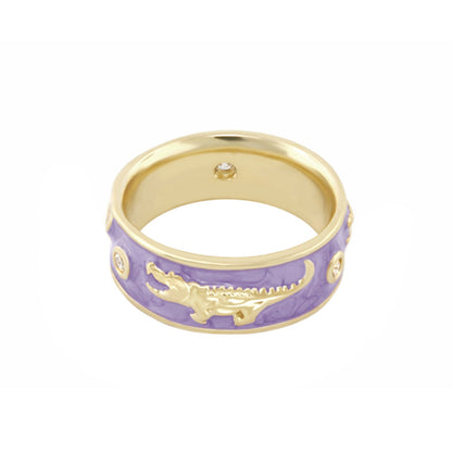 Animal Paradise Ring Alligator Band by Lauren G Adams, gold with purple enamel and alligator motif on Tampa Home & Garden Store