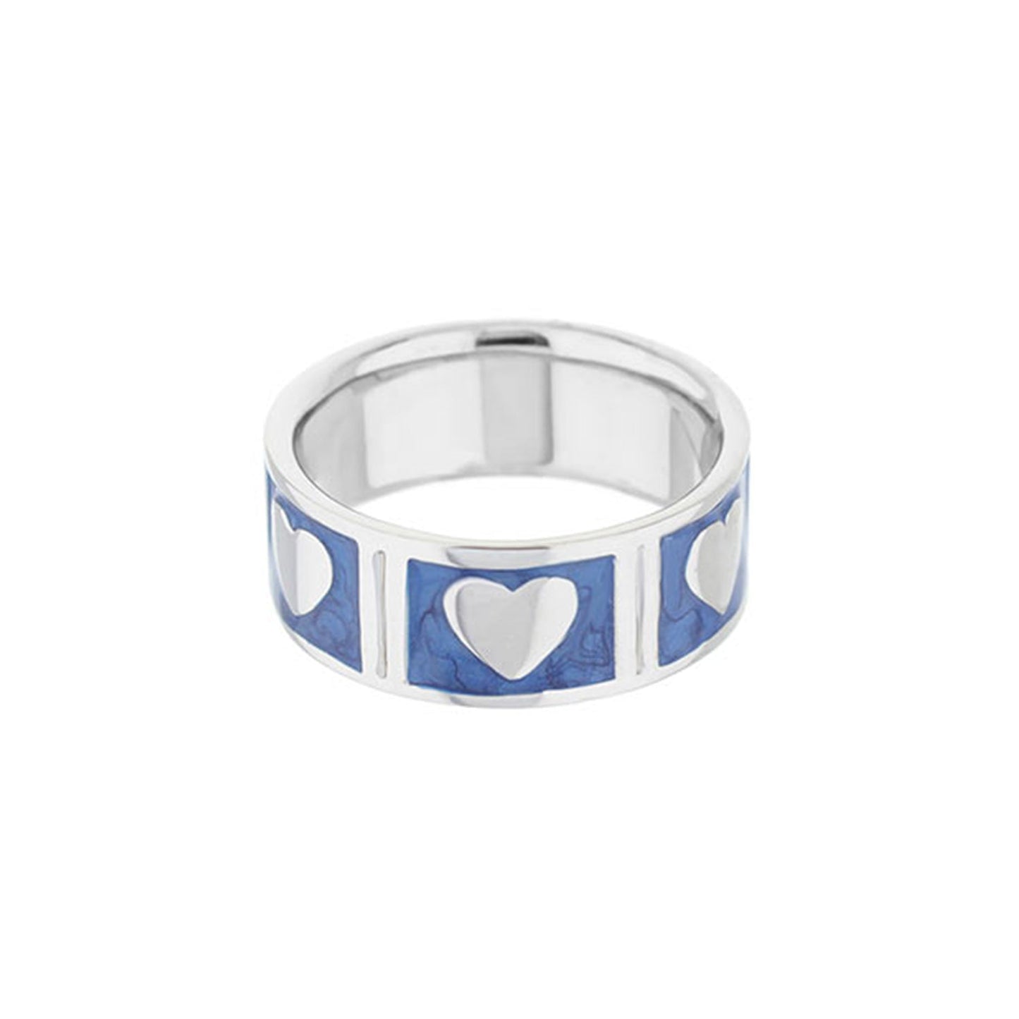 Lots of Love Ring band ring with blue enamel panels and white heart motifs in silver on Tampa Home & Garden Store