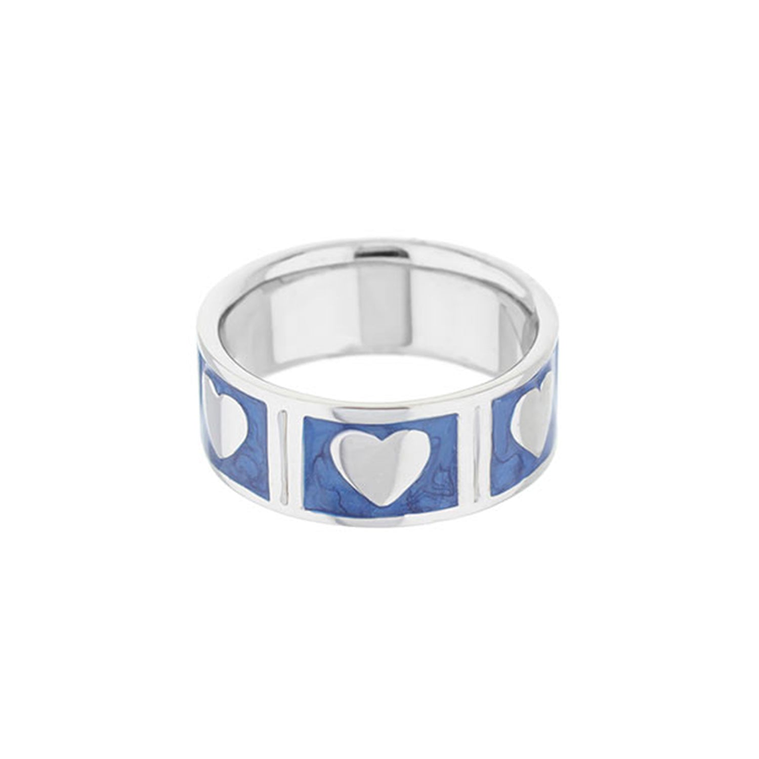 Lots of Love Ring band ring with blue enamel panels and white heart motifs in silver on Tampa Home & Garden Store