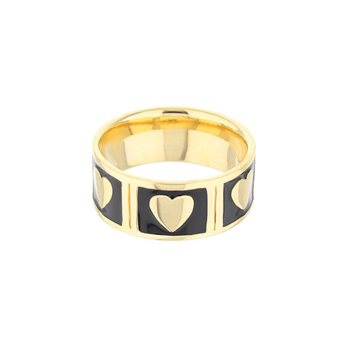 Lots of Love Ring by Lauren G Adams, gold band with black enamel heart motifs on Tampa Home & Garden Store