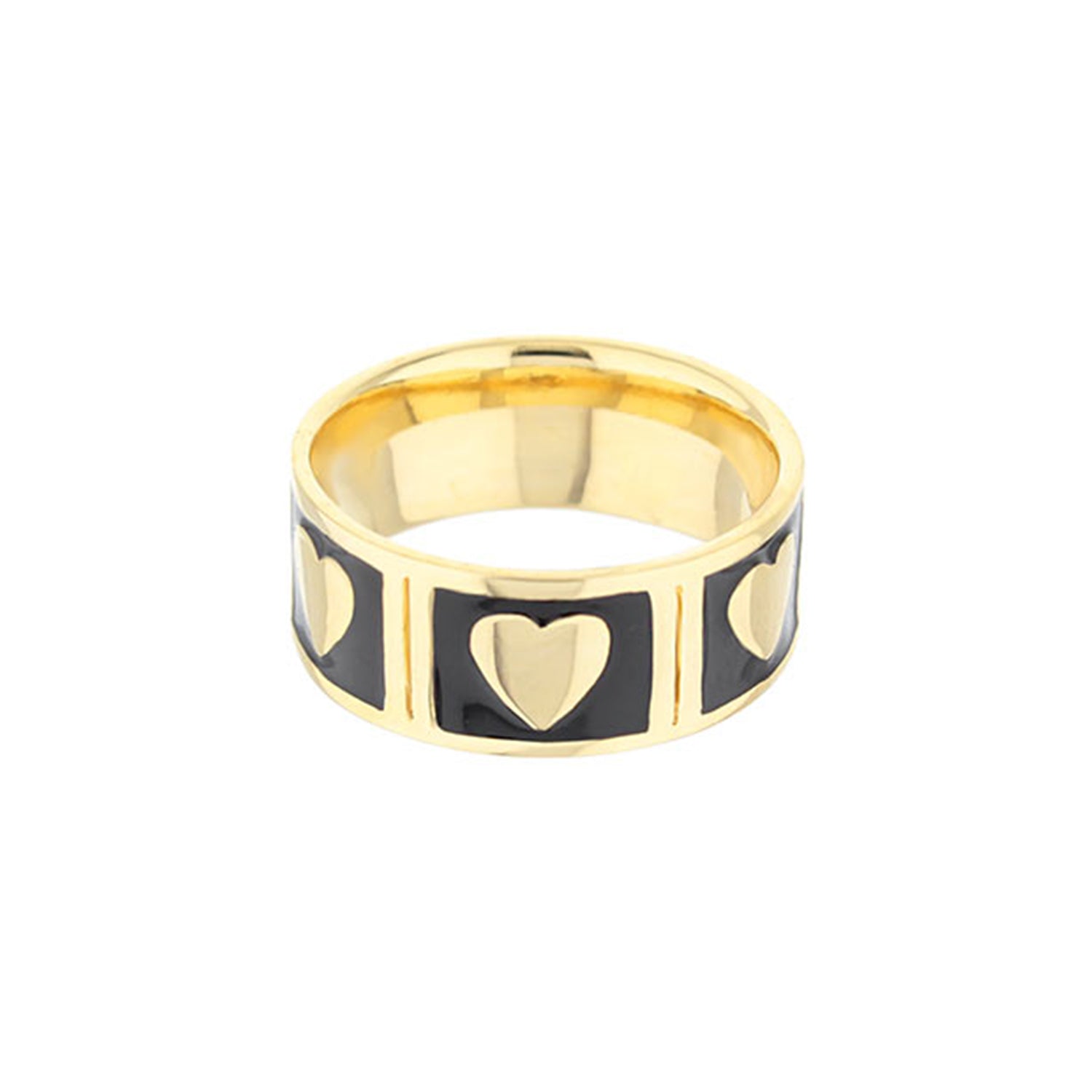 Lots of Love Ring by Lauren G Adams, gold band with black enamel heart motifs on Tampa Home & Garden Store