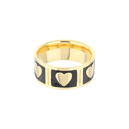 Lots of Love Ring by Lauren G Adams, gold band with black enamel heart motifs on Tampa Home & Garden Store