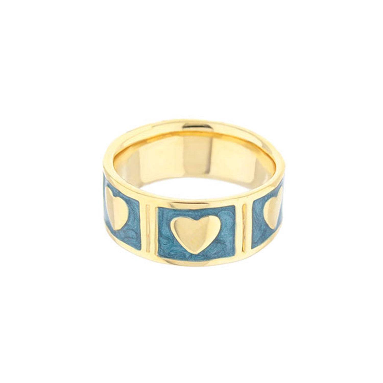 Lots of Love Ring Band, gold with blue enamel heart panels, Lauren G Adams on Tampa Home & Garden Store