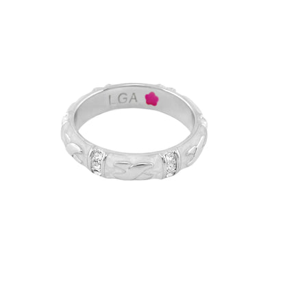 Elegant Hugs Stackable Ring by Lauren G Adams, silver band with hug motif and crystals on Tampa Home & Garden Store
