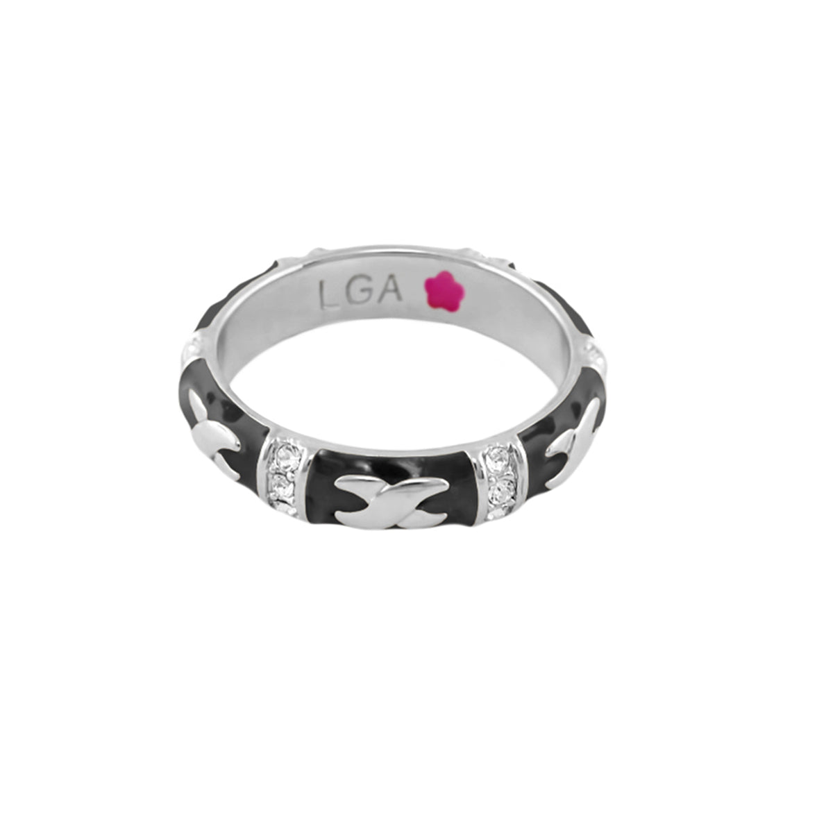 Elegant Hugs Stackable Ring by Lauren G Adams, silver band with black enamel and crystals on Tampa Home & Garden Store