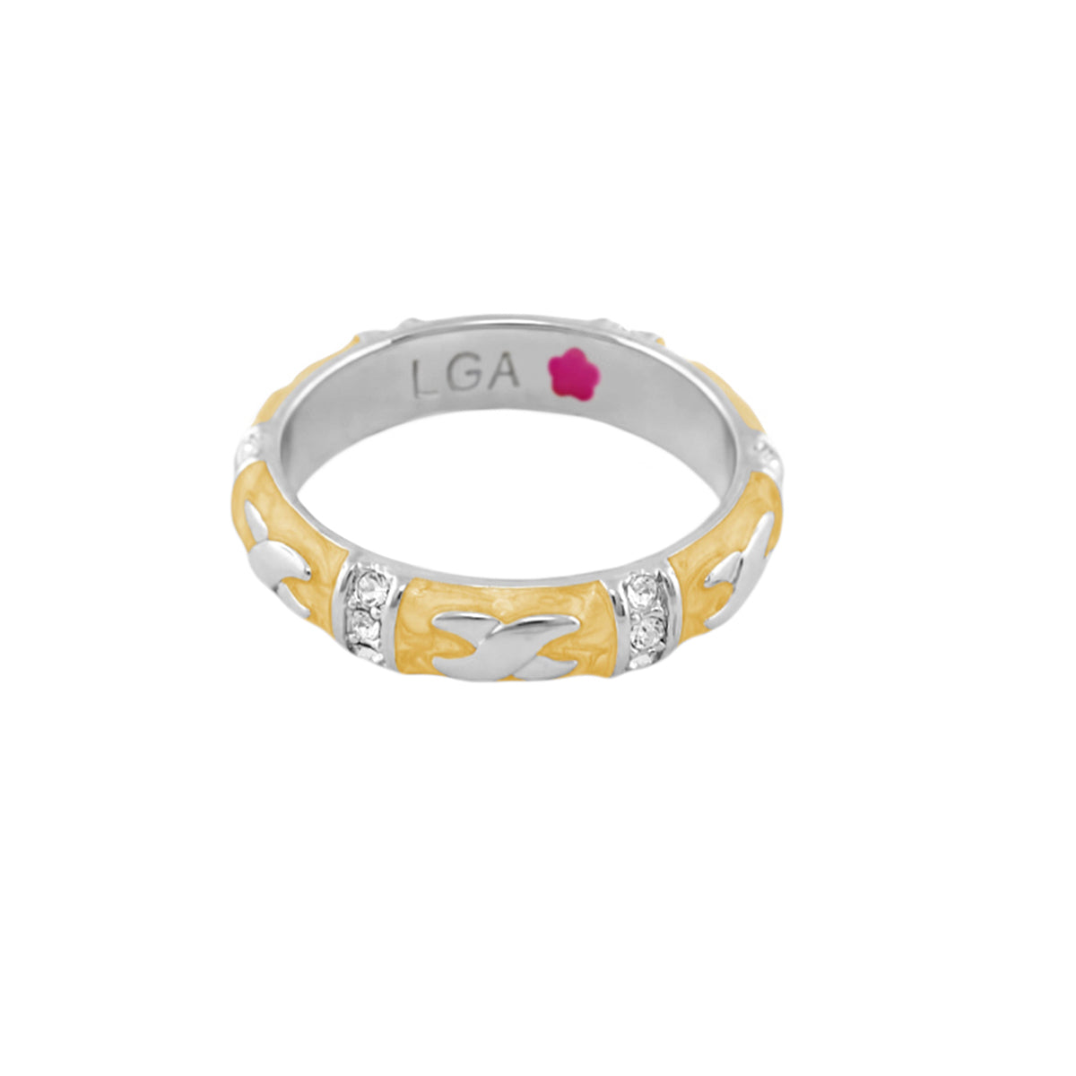 Elegant Hugs Stackable Ring by Lauren G Adams with two-tone X-link motifs on Tampa Home & Garden Store