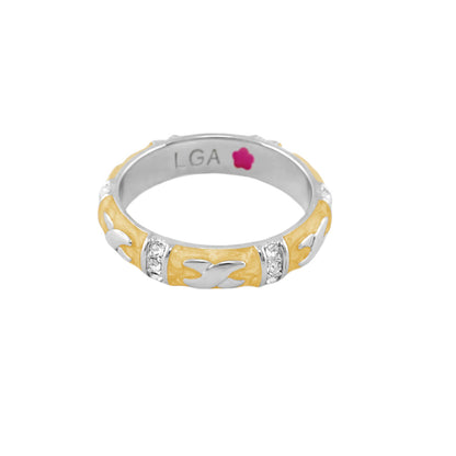 Elegant Hugs Stackable Ring by Lauren G Adams with two-tone X-link motifs on Tampa Home & Garden Store