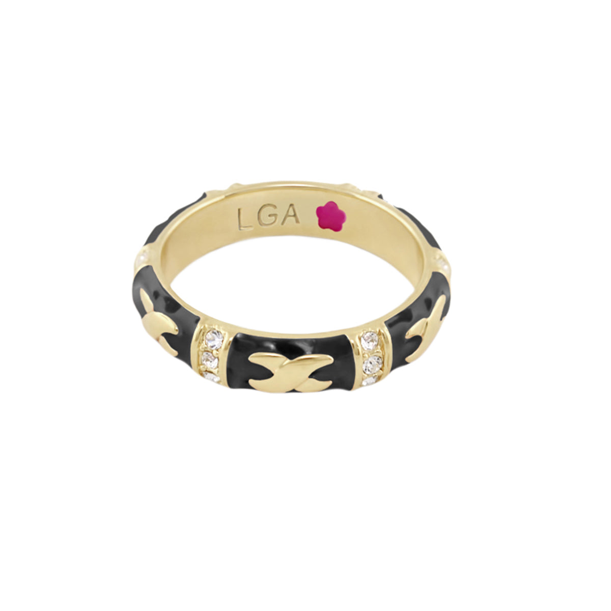 Elegant Hugs Red Enamel Stackable Gold Ring