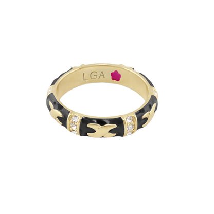 Elegant Hugs Red Enamel Stackable Gold Ring