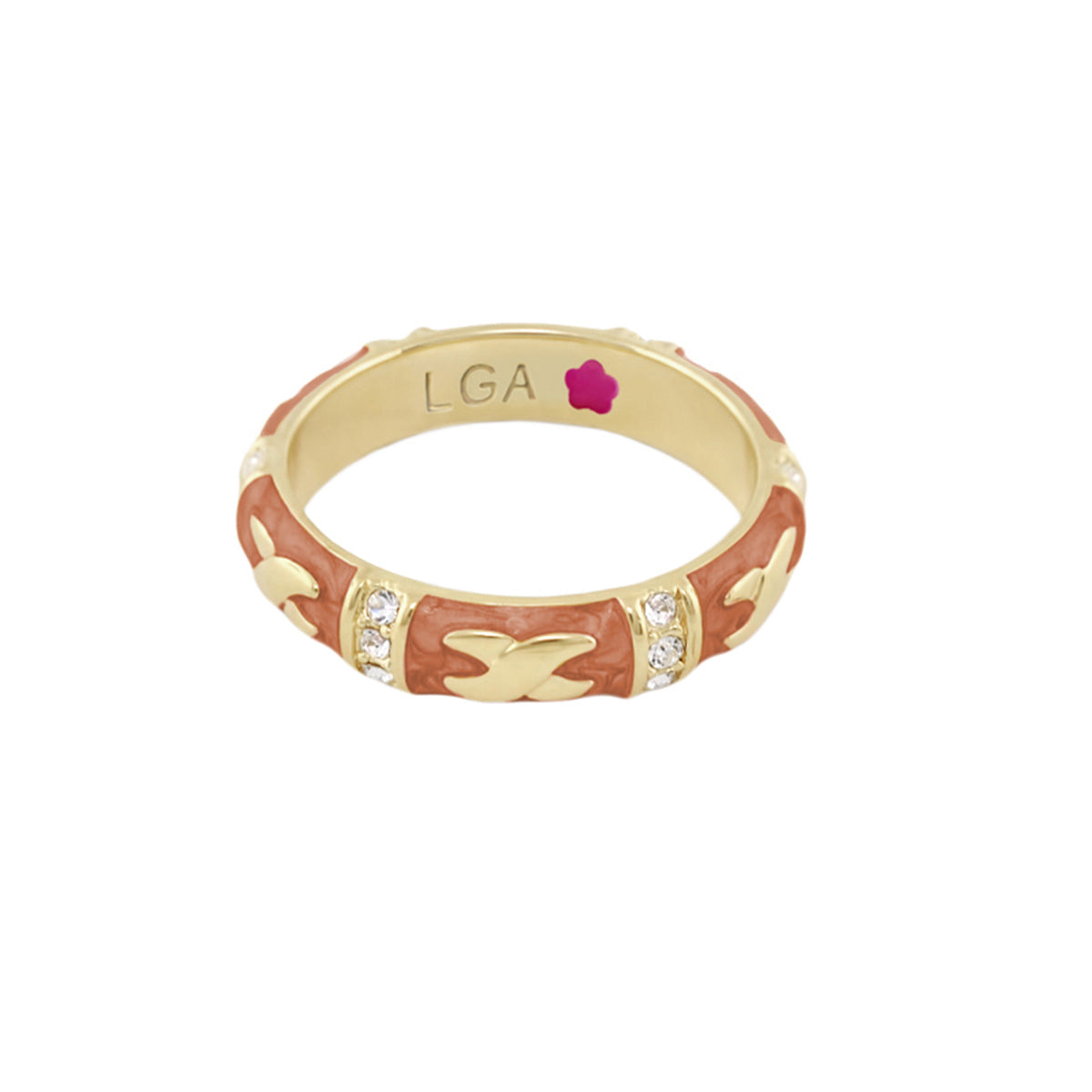 Elegant Hugs Red Enamel Stackable Gold Ring