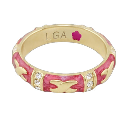 Elegant Hugs Red Enamel Stackable Gold Ring