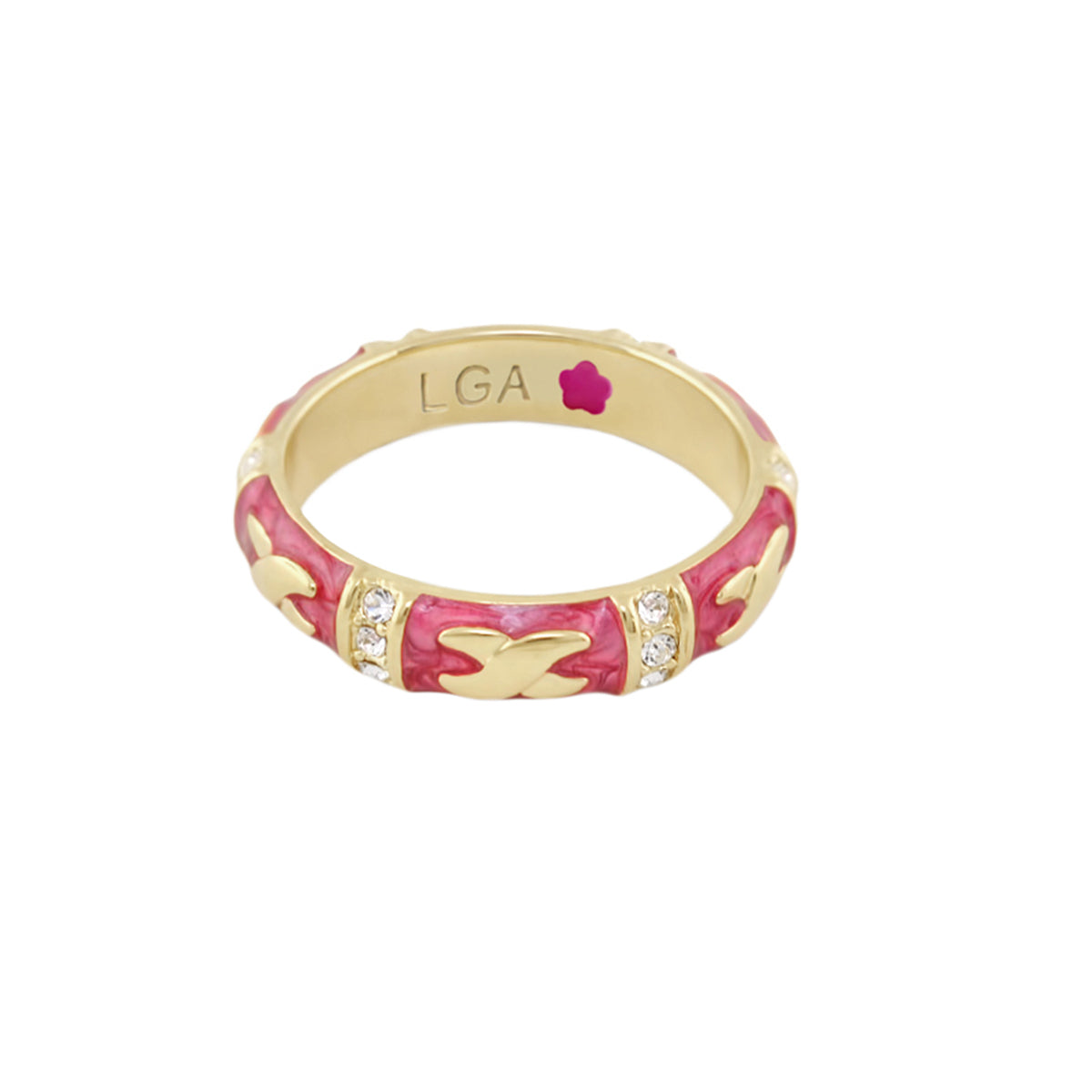 Elegant Hugs Red Enamel Stackable Gold Ring