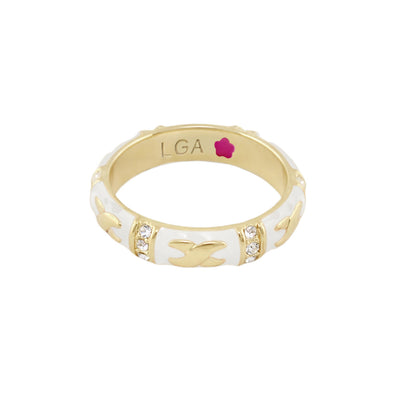 Elegant Hugs Red Enamel Stackable Gold Ring