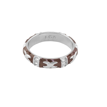 Elegant Hugs Stackable Ring by Lauren G Adams, brown ceramic inlay with silver X accents on Tampa Home & Garden Store