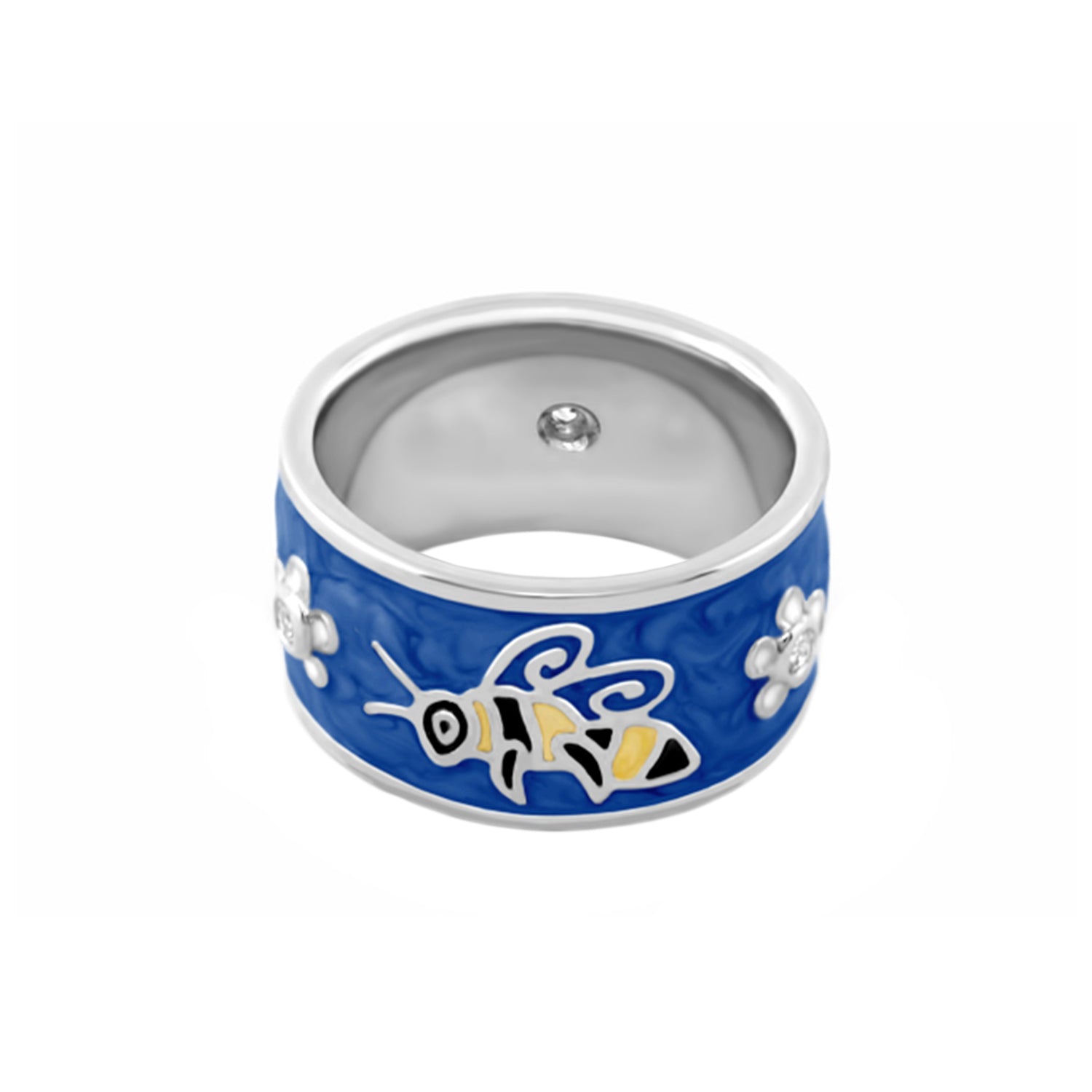 Animal Paradise Ring — Bumblebee Band Lauren G Adams, blue enamel with bee and flowers on Tampa Home & Garden Store