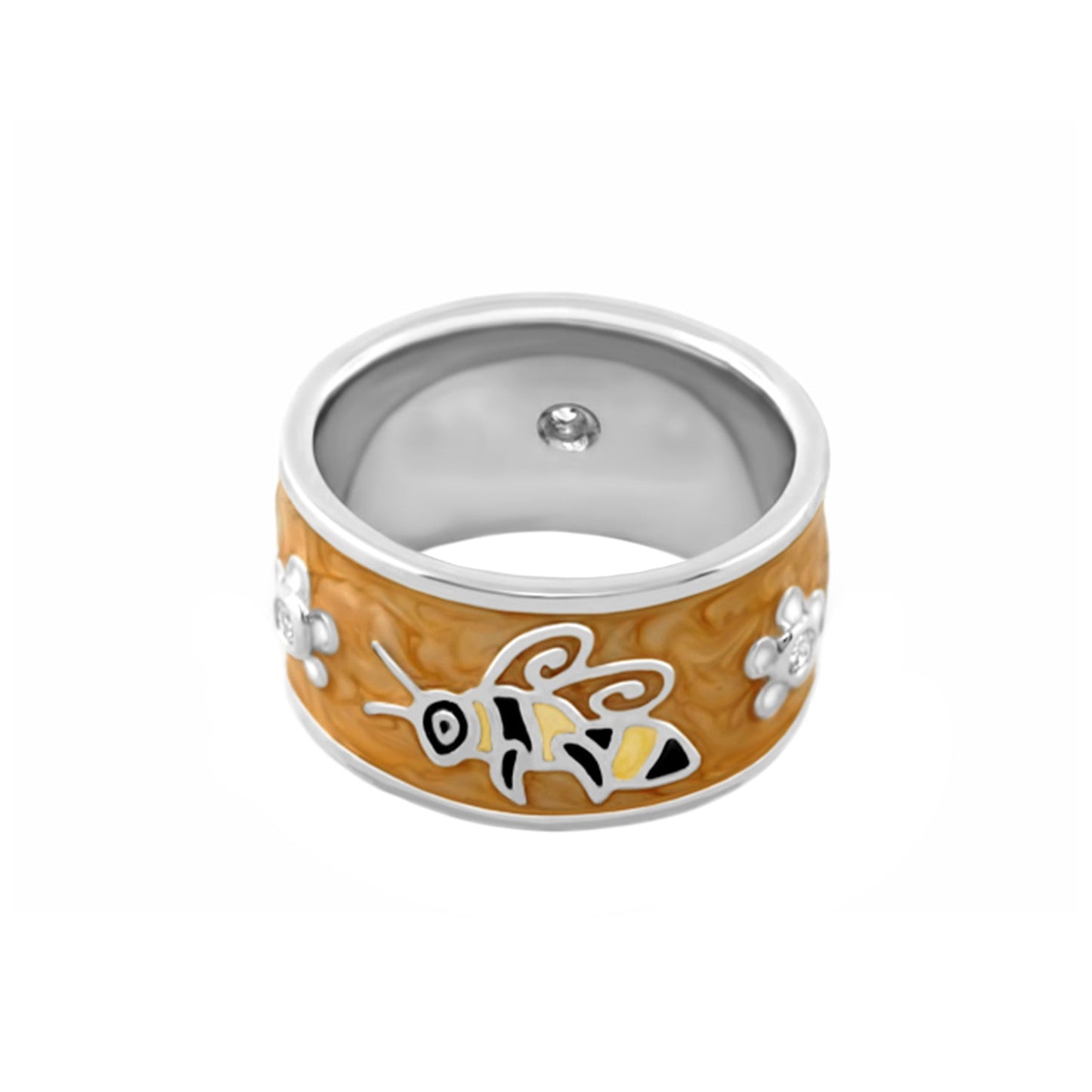 Ring Animal Paradise Bumblebee Band; orange enamel band with bee motif, silver interior on Tampa Home & Garden Store