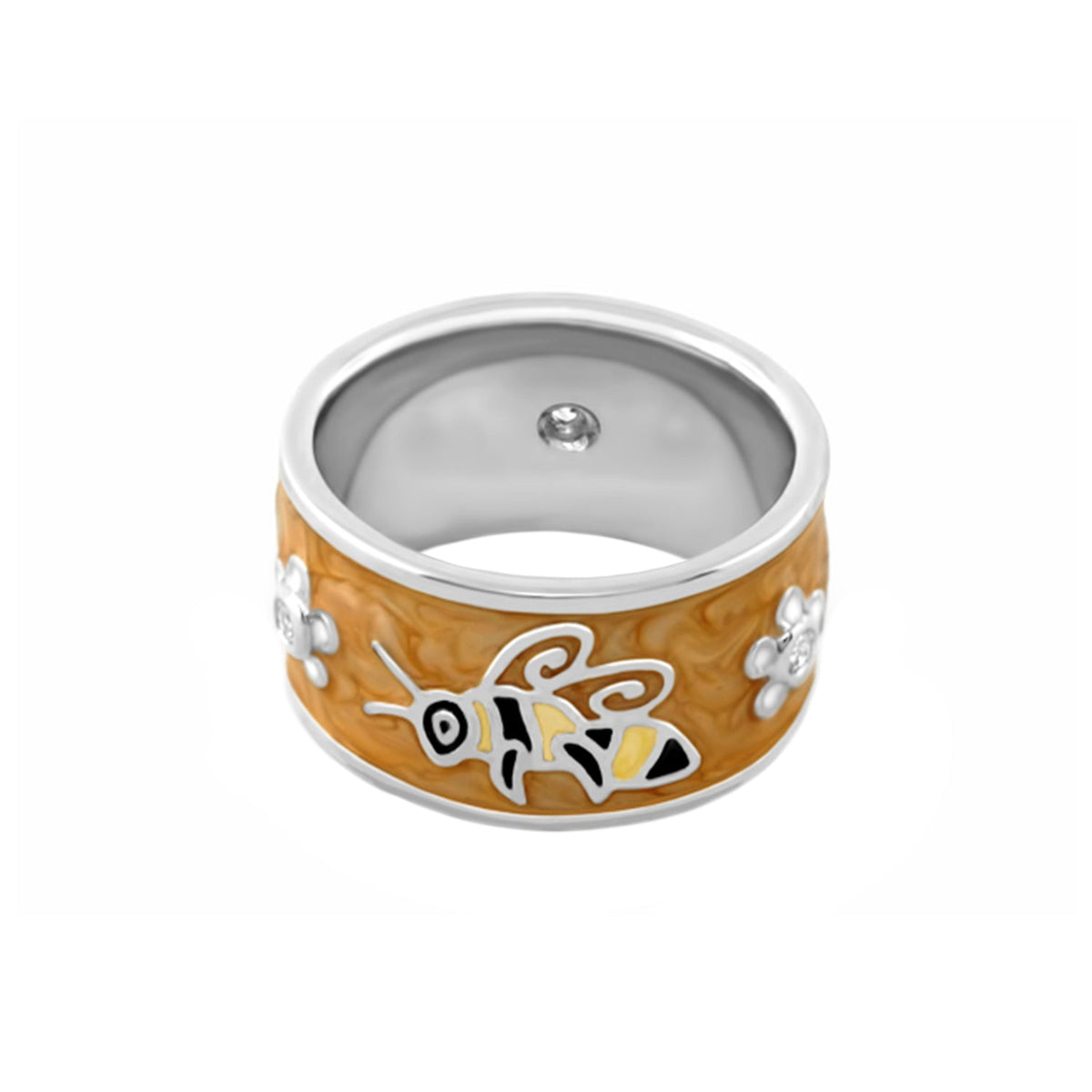 Ring Animal Paradise Bumblebee Band; orange enamel band with bee motif, silver interior on Tampa Home & Garden Store