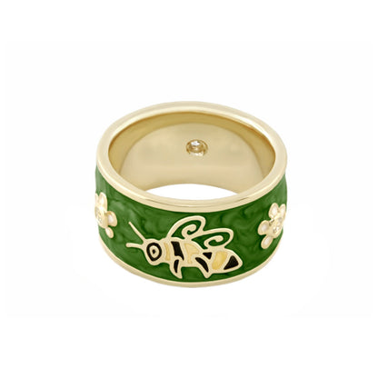 Ring Animal Paradise Bumblebee Band in green enamel with gold bee motif by Lauren G Adams on Tampa Home & Garden Store