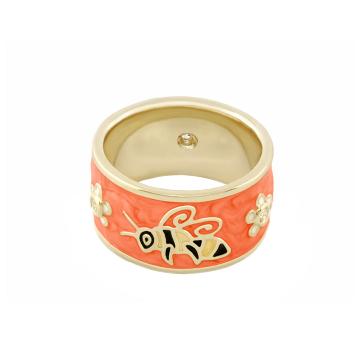 Animal Paradise Ring Bumblebee Band coral enamel with bee and floral motifs gold trim on Tampa Home & Garden Store