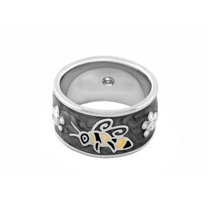 Animal Paradise Bumblebee Ring by Lauren G Adams, silver band with enamel bee accents on Tampa Home & Garden Store