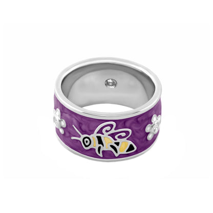 Animal Paradise Ring Bumblebee Band purple enamel bee motif with flower accents by Lauren G Adams on Tampa Home and Garden Store