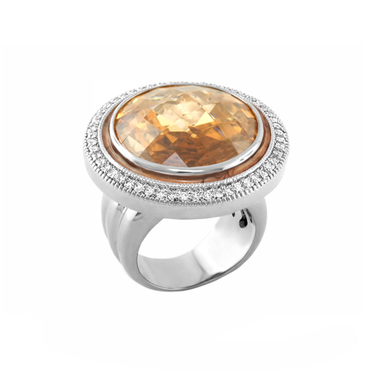 Glamour Cocktail Ring by Lauren G Adams with orange citrine stone and diamond halo in silver on Tampa Home & Garden Store