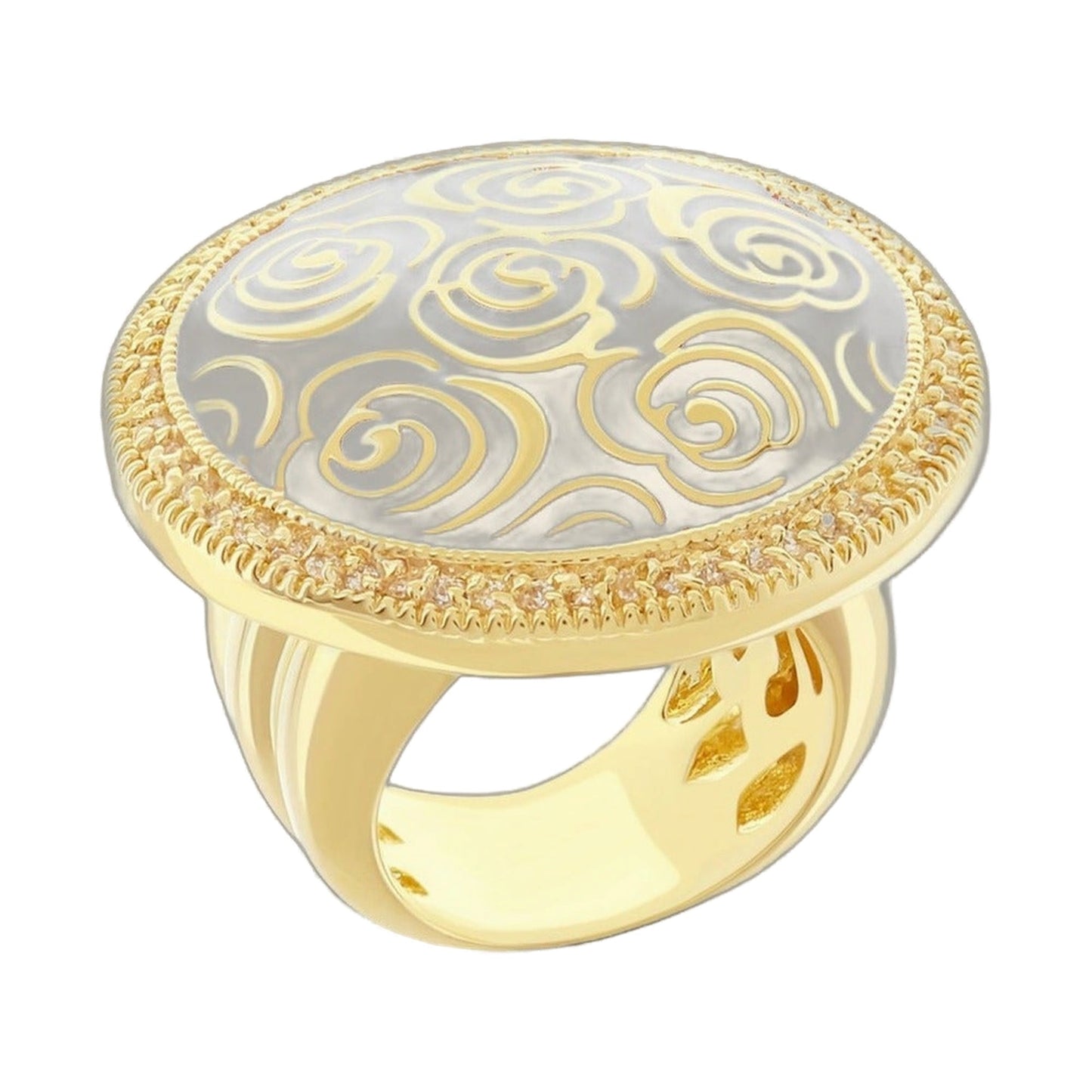 Rose Garden Ring cocktail ring by Lauren G Adams, gold-tone band with ornate swirl top on Tampa Home & Garden Store