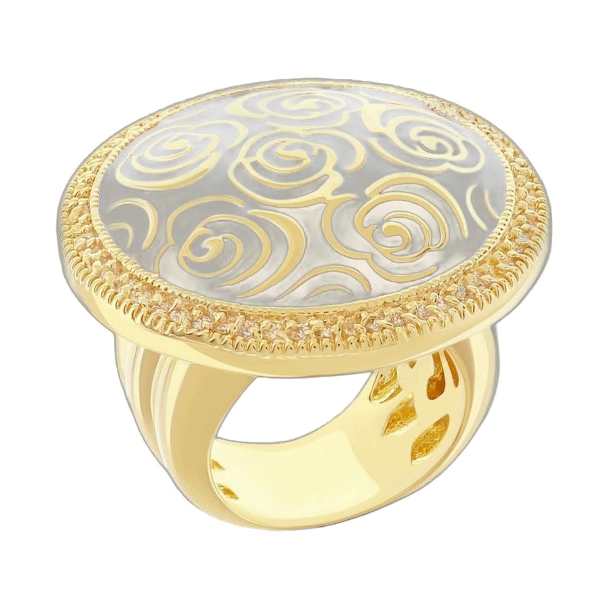 Rose Garden Ring cocktail ring in gold with gray enamel and swirl motif by Lauren G Adams on Tampa Home & Garden Store