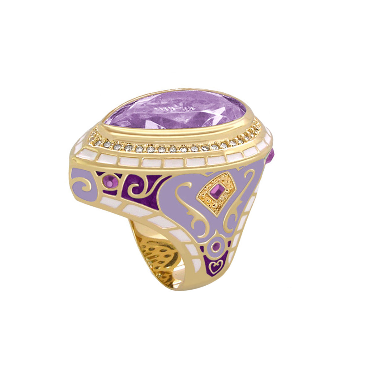 Elegant Drops Cocktail Ring by Lauren G Adams with purple gemstone and gold enamel filigree on Tampa Home & Garden Store