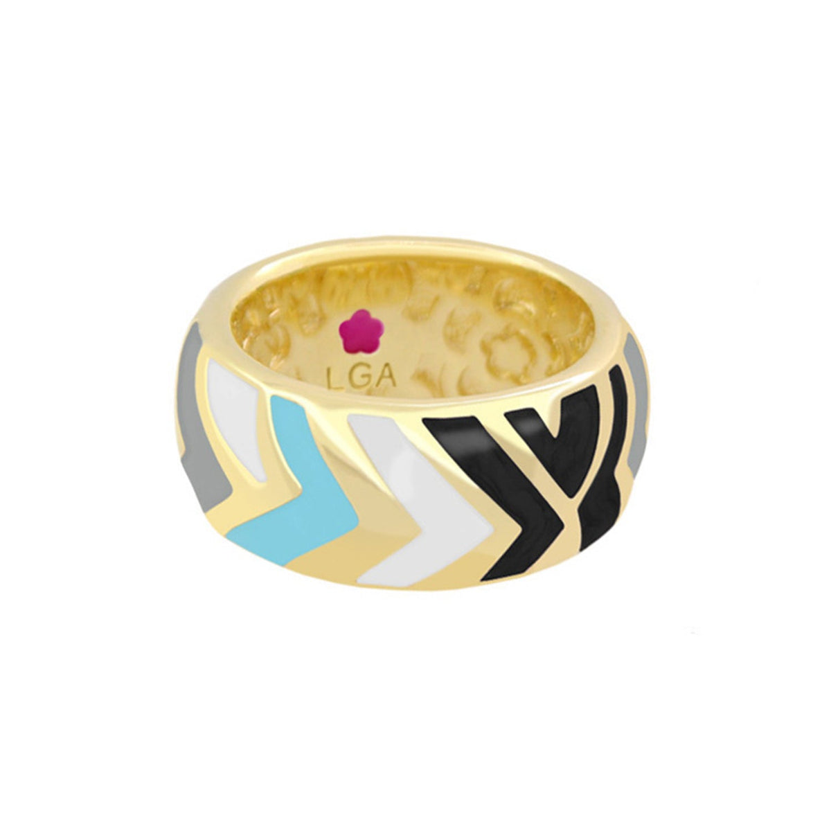 Art Deco band ring by Lauren G Adams with gold-tone enamel chevron pattern in blue gray LGA on Tampa Home & Garden Store