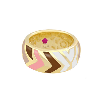 Art Deco band ring in gold with pink, white, brown enamel chevrons by Lauren G Adams on Tampa Home & Garden Store