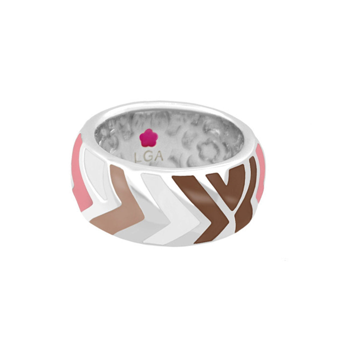 Art Deco band ring by Lauren G Adams in white with pink and brown chevron pattern on Tampa Home & Garden Store