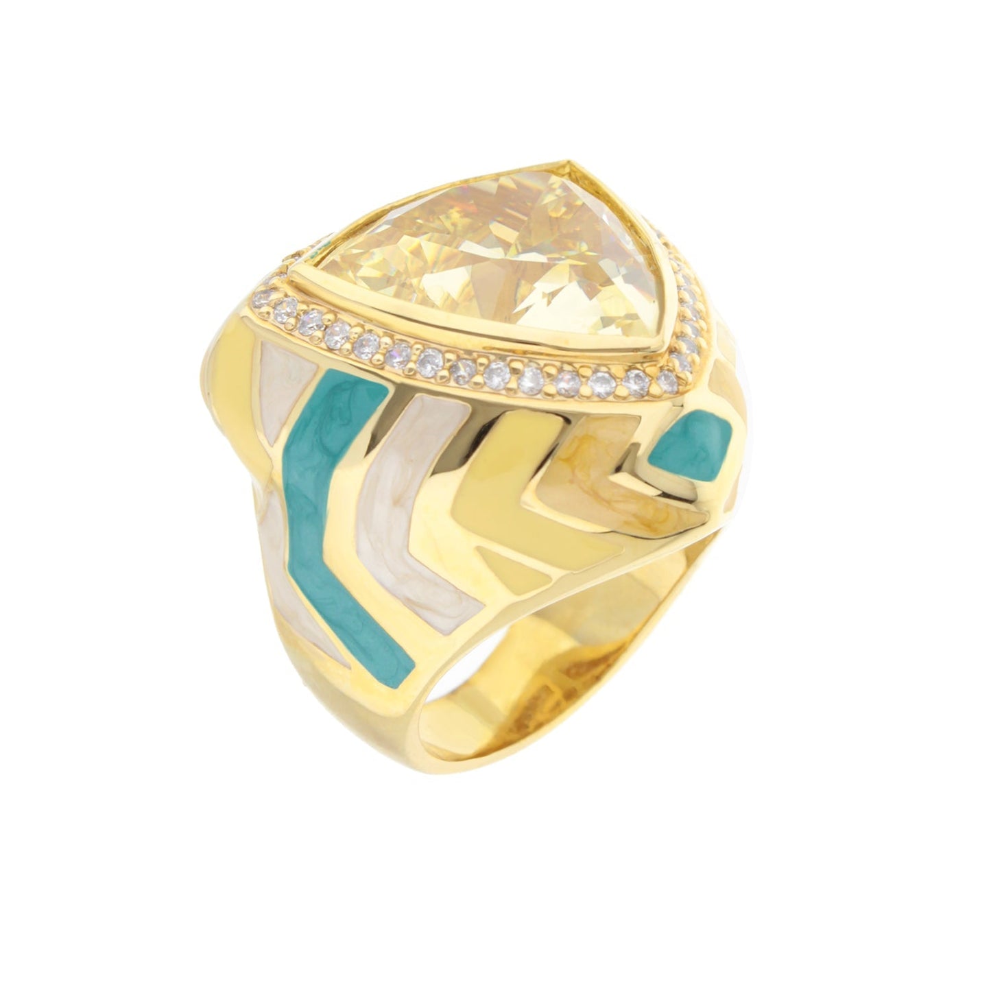 Art Deco Enamel Cocktail Ring and Gold Plating
