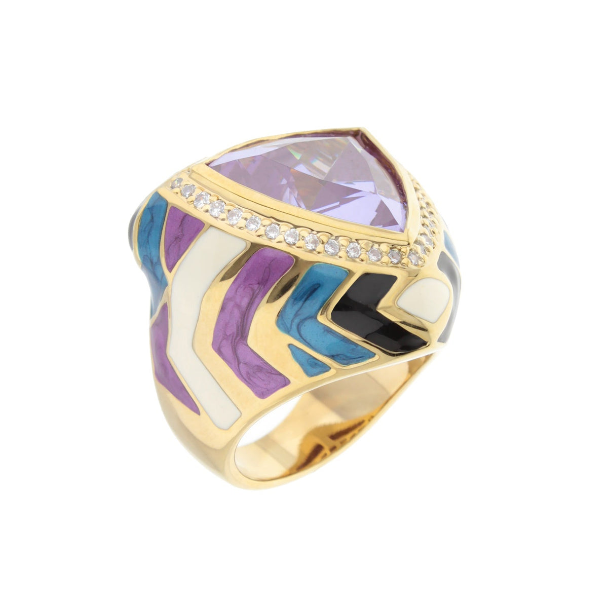 Art Deco Enamel Cocktail Ring and Gold Plating