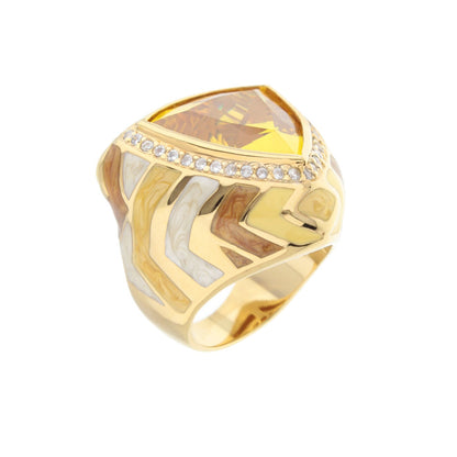 Art Deco Enamel Cocktail Ring and Gold Plating