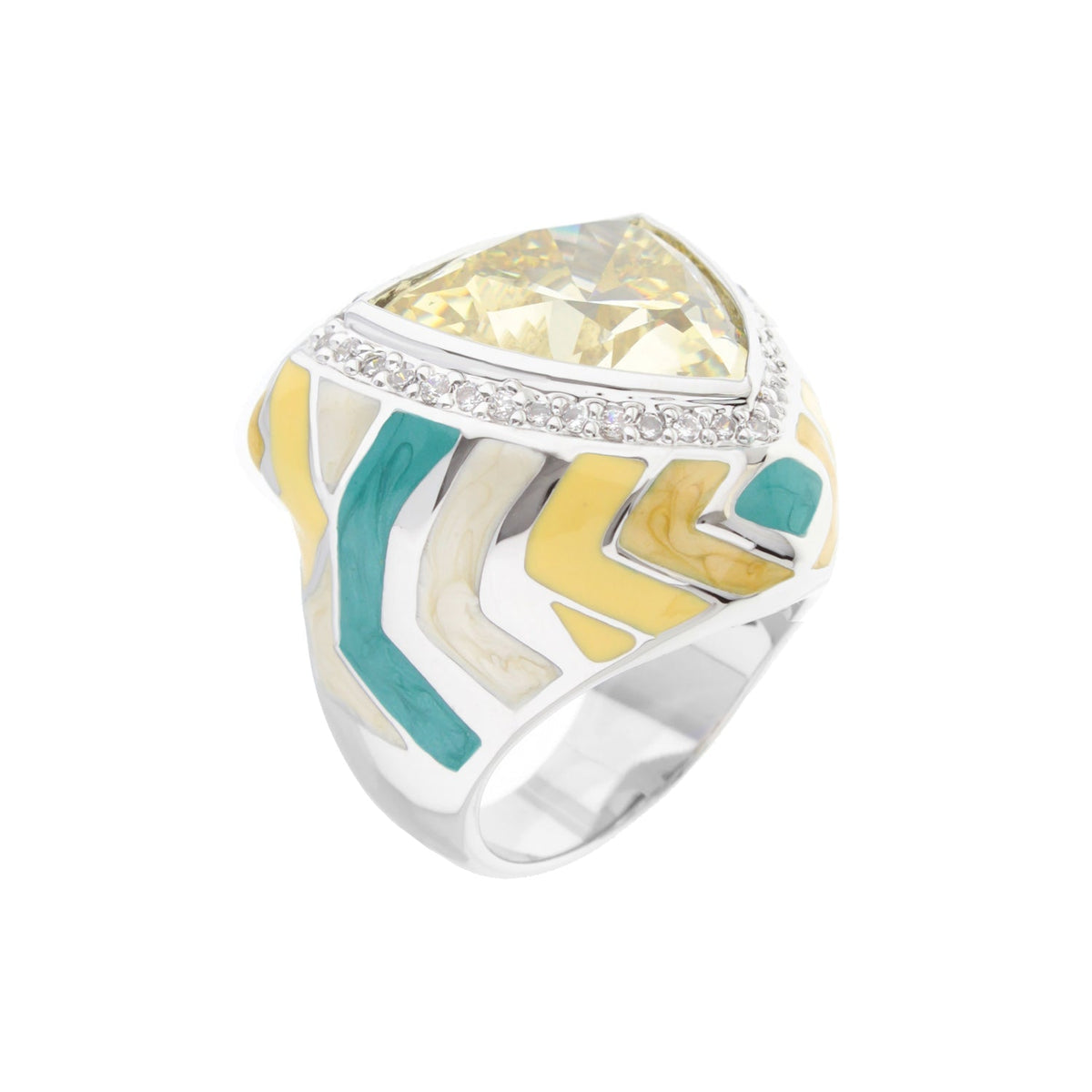 Art Deco Enamel Cocktail Ring and Gold Plating