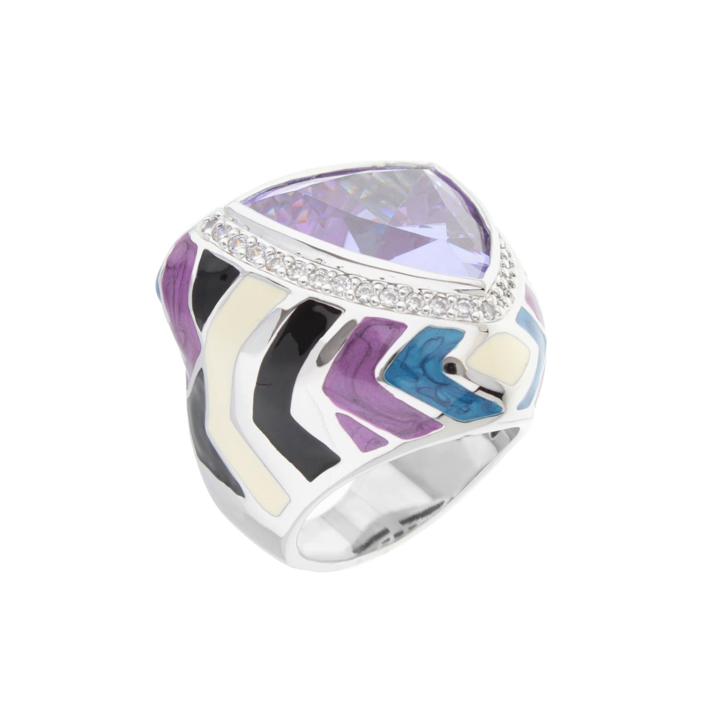 Art Deco Enamel Cocktail Ring and Gold Plating