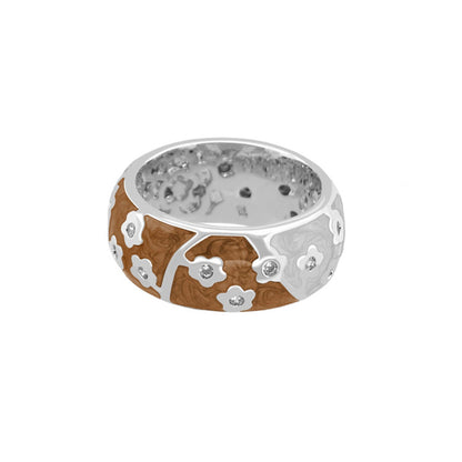 Flowering Vines Band Ring by Lauren G Adams, silver band with white enamel floral inlays on Tampa Home & Garden Store