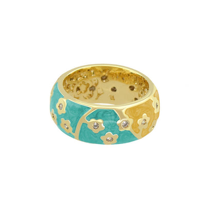 Flowering Vines Band Ring turquoise-yellow enamel with crystals Lauren G Adams gold band on Tampa Home & Garden Store