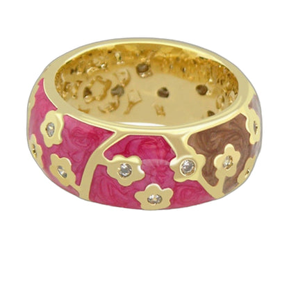 Flowering Vines Band Ring by Lauren G Adams, pink enamel with gold-tone vines on Tampa Home & Garden Store