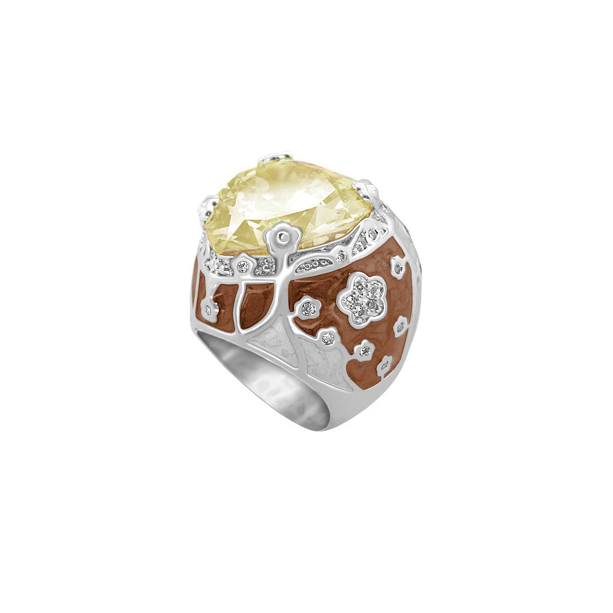 Flowering Vines Cocktail Ring by Lauren G Adams with pale yellow gemstone on a silver vine band on Tampa Home & Garden Store
