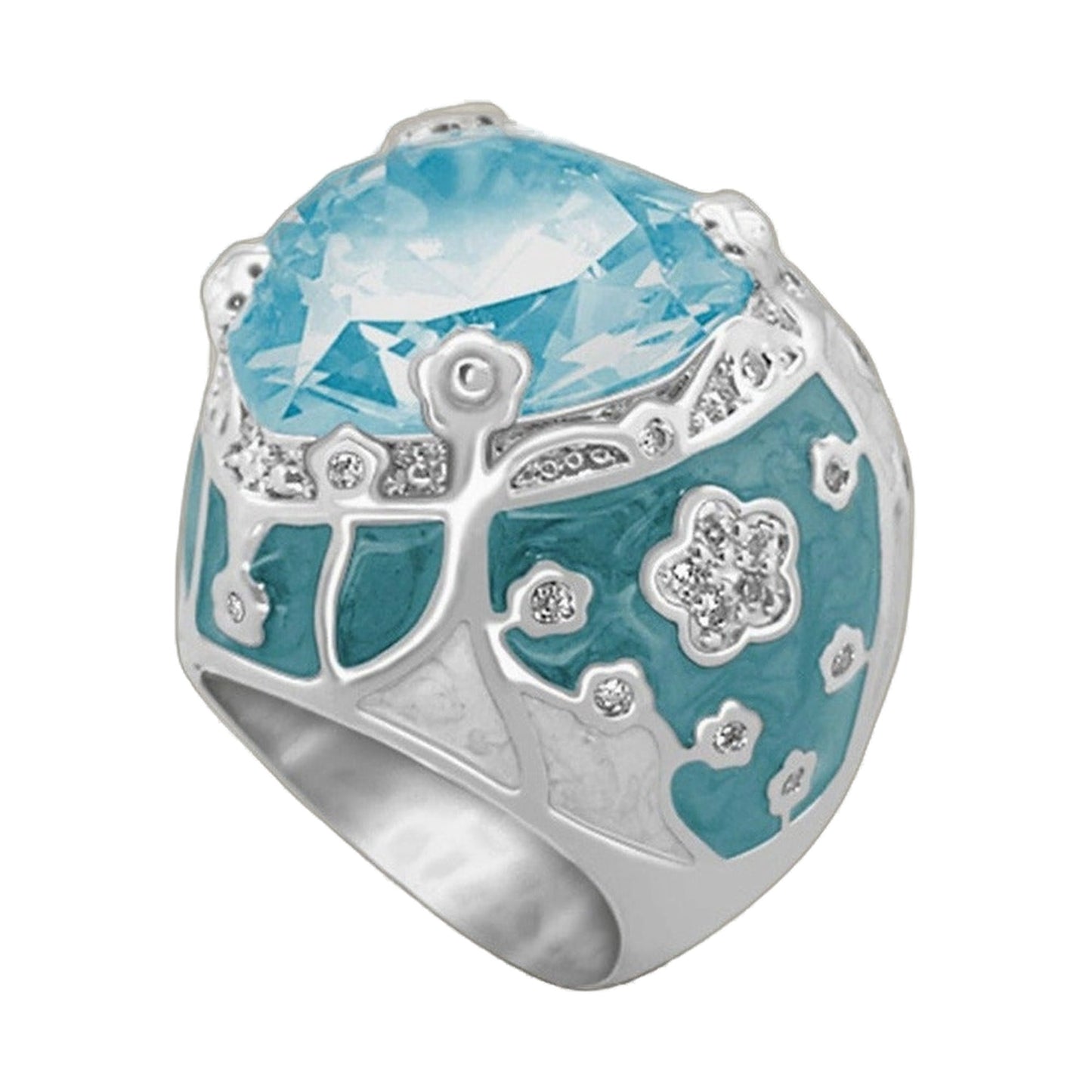Flowering Vines Cocktail Ring with blue gemstone in a silver floral setting by Lauren G Adams on Tampa Home & Garden Store