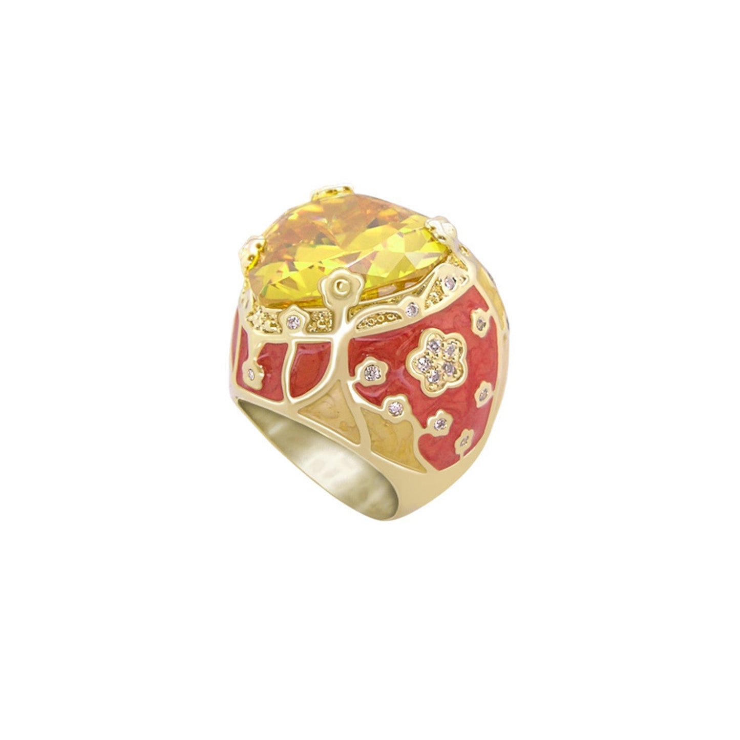 Flowering Vines Cocktail Ring by Lauren G Adams, yellow gemstone and red enamel floral band on Tampa Home & Garden Store