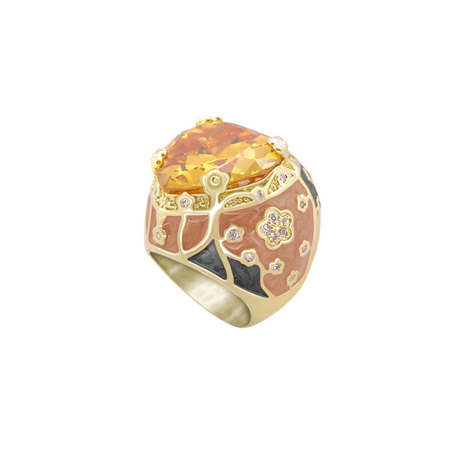 Flowering Vines Cocktail Ring Lauren G Adams, gold-tone band with peach gemstone centerpiece on Tampa Home & Garden Store