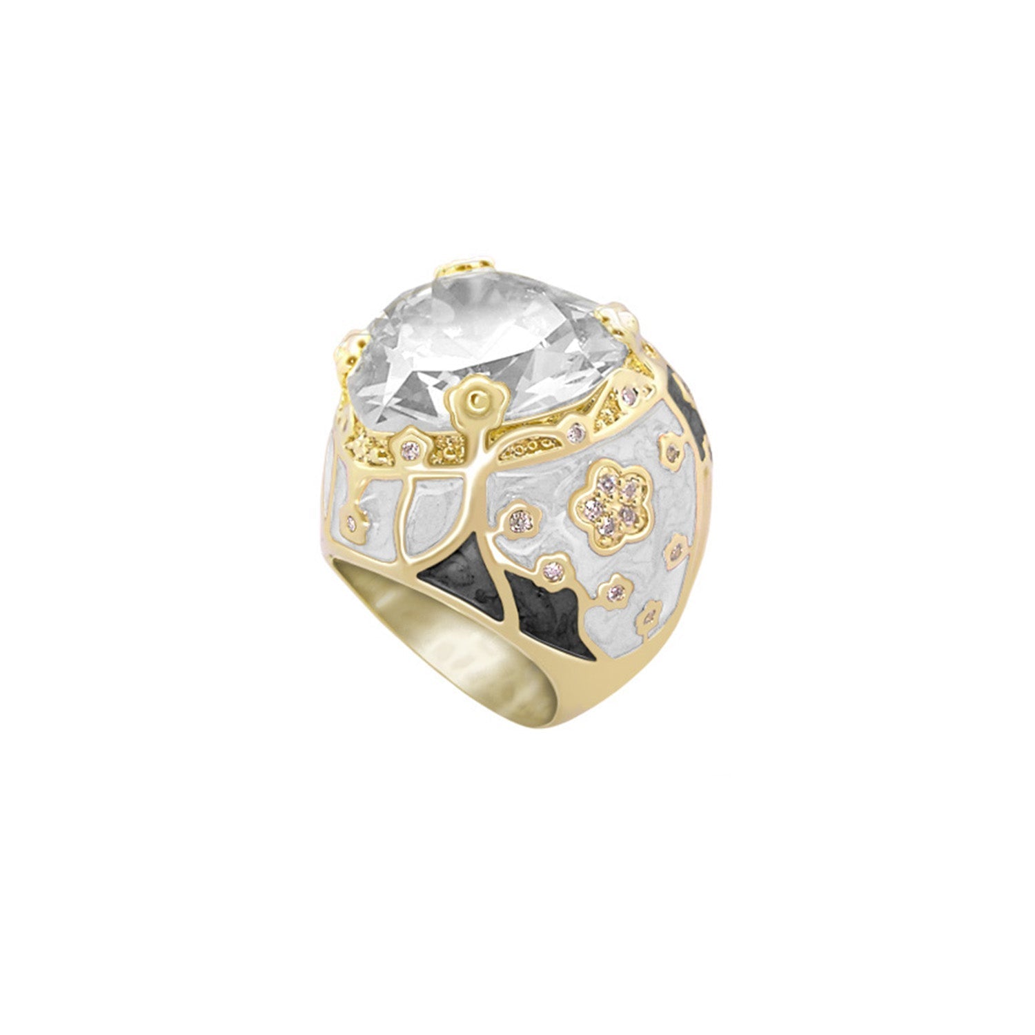 Flowering Vines Cocktail Ring by Lauren G Adams, gold-tone with a large clear center stone on Tampa Home & Garden Store