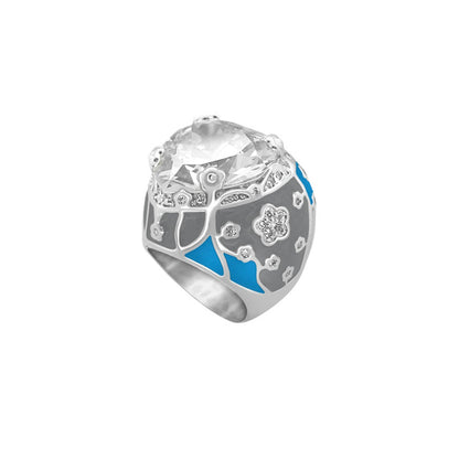 Flowering Vines Cocktail Ring by Lauren G Adams; clear stone, silver band with blue enamel on Tampa Home & Garden Store