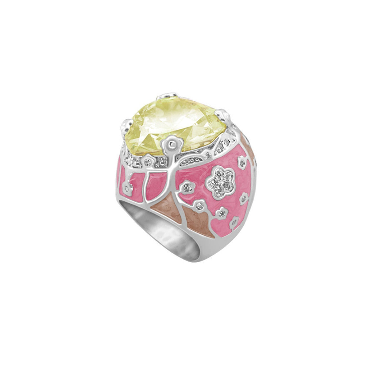 Flowering Vines Cocktail Ring yellow gemstone with pink enamel floral band silver Lauren G Adams on Tampa Home & Garden Store