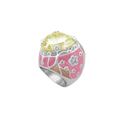 Flowering Vines Cocktail Ring yellow gemstone with pink enamel floral band silver Lauren G Adams on Tampa Home & Garden Store